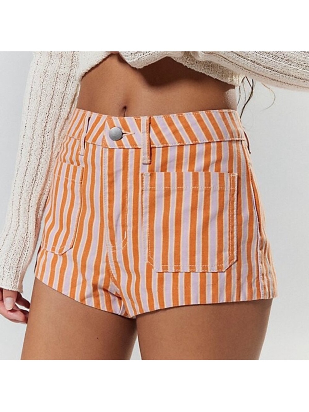 Silence + Noise Curved Hem Micro Short Orange Purple Stripe NWOT